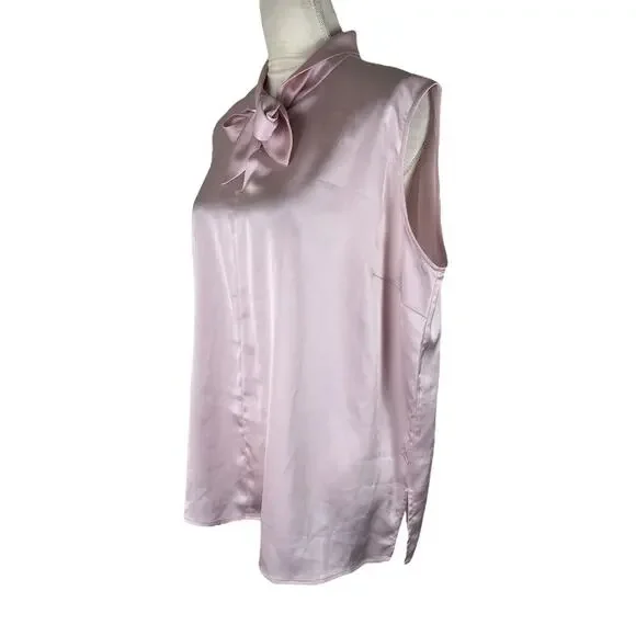 Misook Loop and Tie Sleeveless Blouse Pink Pullover Top Silky Size XL NEW - Picture 7 of 9